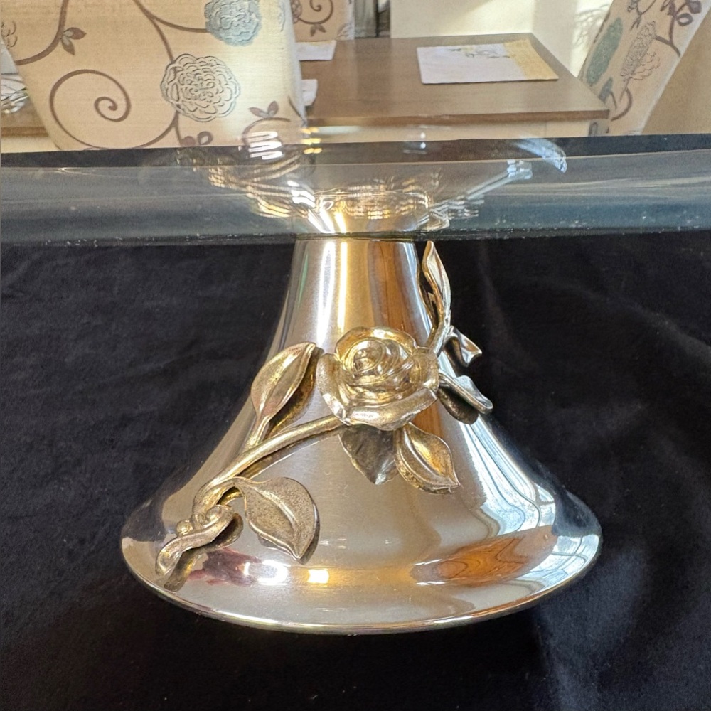 🔥🔥🔥Vintage Oneida 24K Gold Electroplate Crystal Cake Plater - Picture 3 of 8